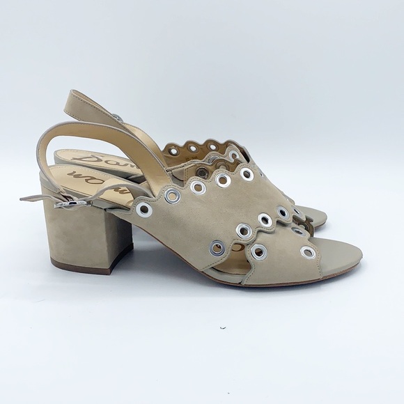 Sam Edelman Sandal Women 10 Beige Suede Seana Grommet Criss Cross Slingback Shoe - Picture 10 of 10